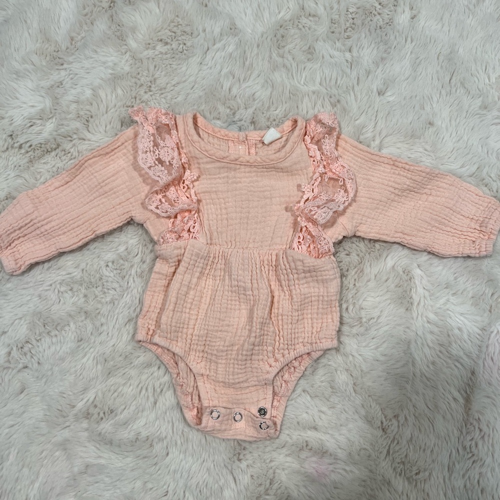 Pink Lace Ruffle Baby Romper